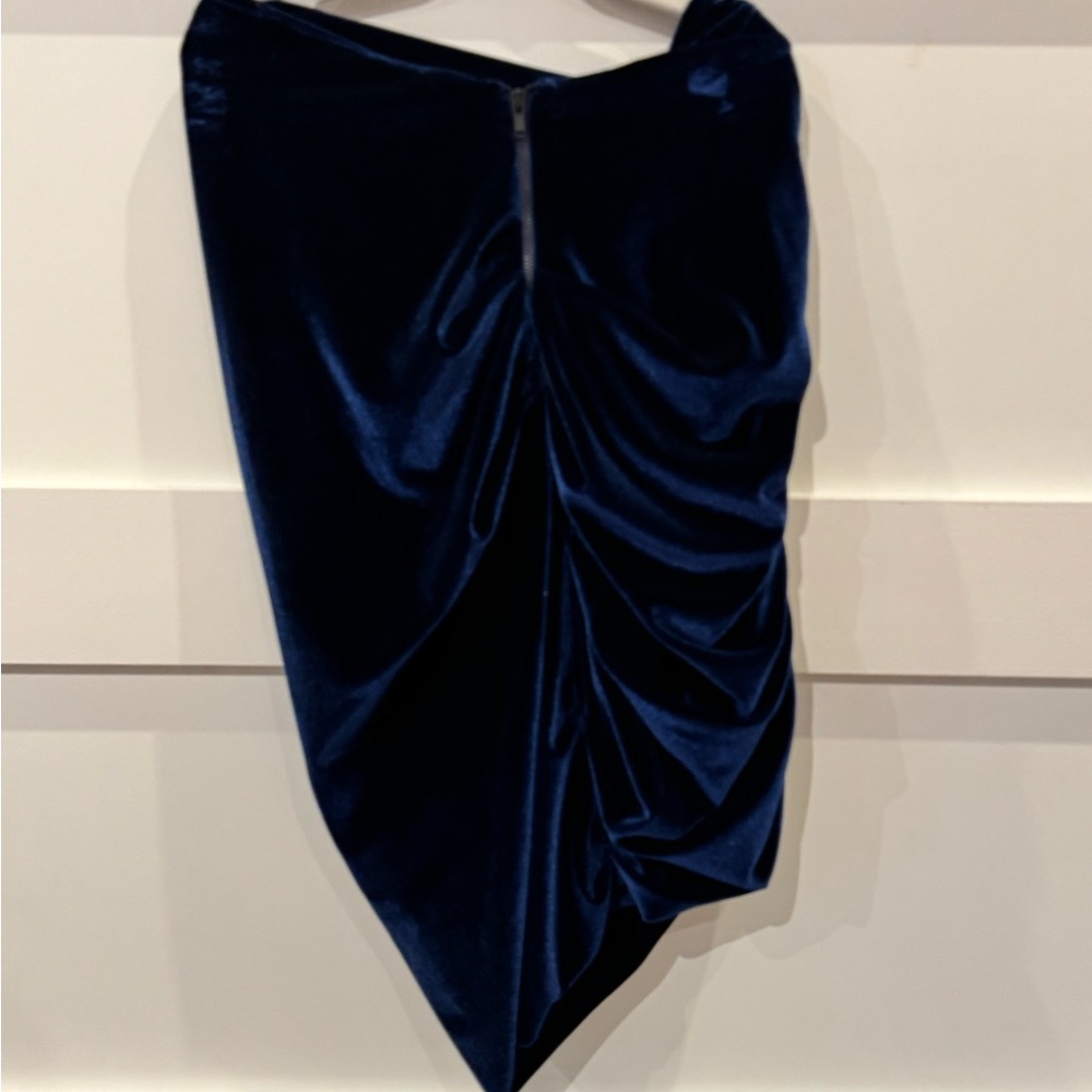 ALIX NYC Blue Asymmetrical Ruched Midi Skirt
